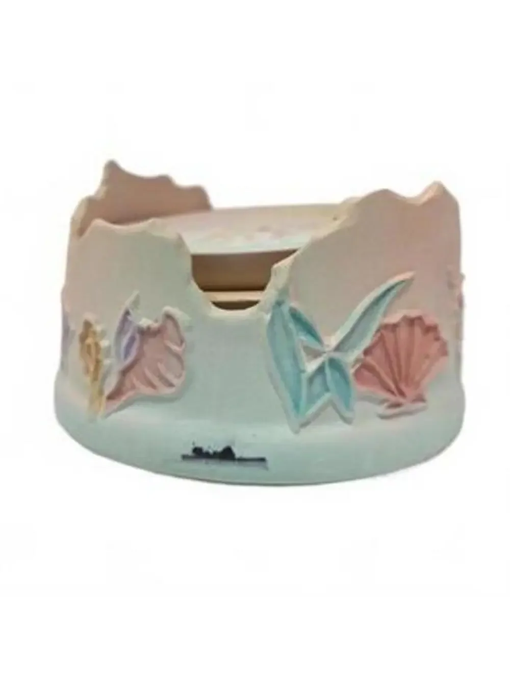 Vintage Shadrak Pottery Dripless Ceramic Coaster Set Holder Pastel Sea Life